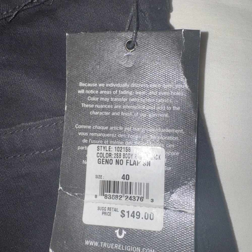 True Religion Jeans Mens 40x32 Black Geno Relaxed Slim No Flap Stretch NWT